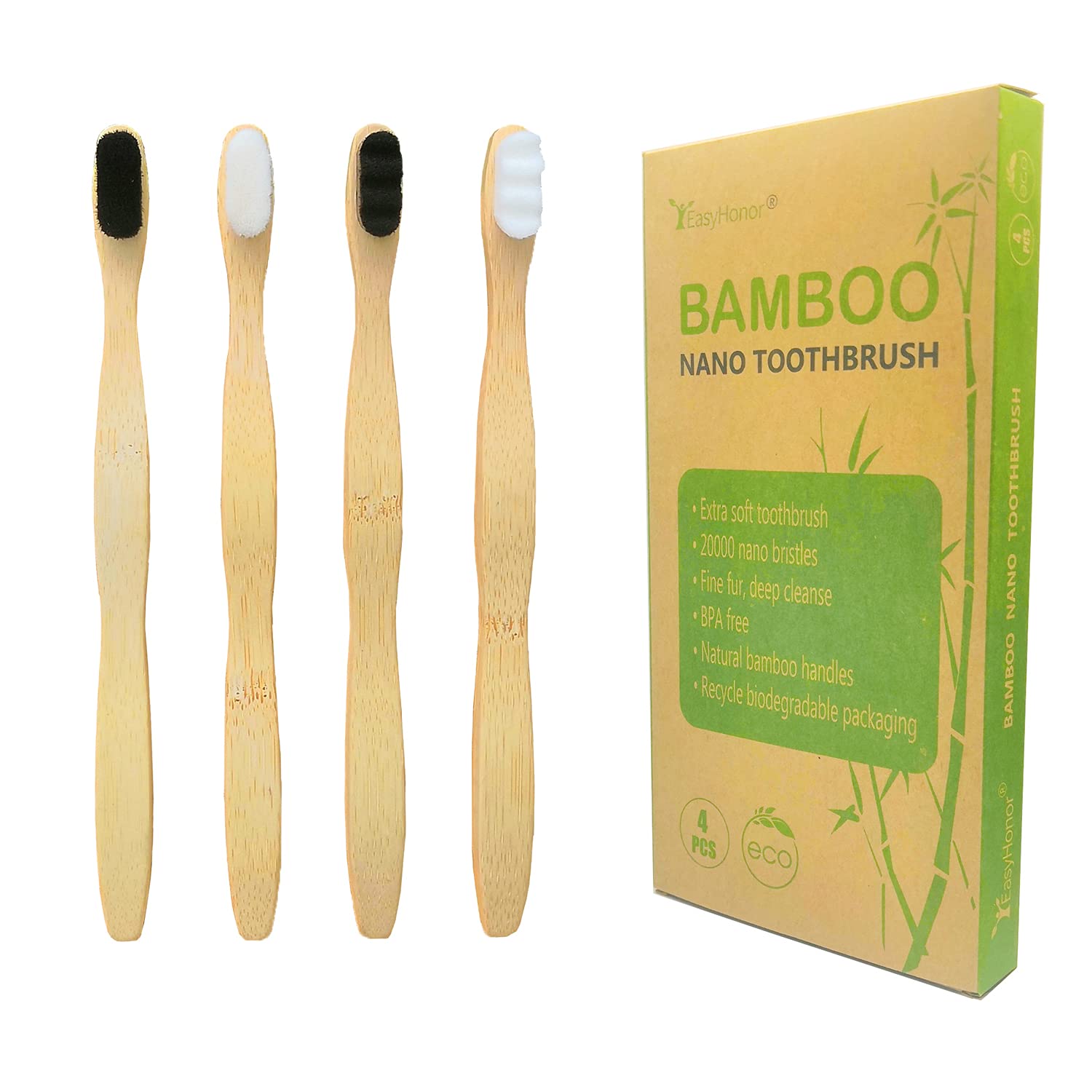 Buy now EasyHonor Extra Toothbrush for Sensitive Gums, Micro Fur Manual Toothbrush with 20000 Soft Floss Bristle for Pregnant Women, Elderly, Braces and Gum Recessions, Protect Fragile Gums (6 Pack) 4 packs(bamboo handle,gray + white bristles) at indiglob india