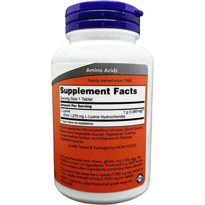 NOW Foods Supplements, (L-Lysine Hydrochloride) 1,000 mg, Double Strength, Amino Acid, 100 Tablets