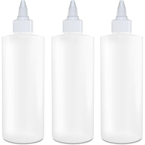 BRIGHTFROM Twist Top Applicator Bottles, Squeeze 8 OZ, Empty Hair Coloring Plastic Bottles, Refillable, Leak Proof - Open/Close Nozzle - Multi Purpose (Pack of 3)