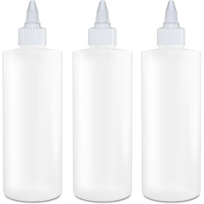 BRIGHTFROM Twist Top Applicator Bottles, Squeeze 8 OZ, Empty Hair Coloring Plastic Bottles, Refillable, Leak Proof - Open/Close Nozzle - Multi Purpose (Pack of 3)