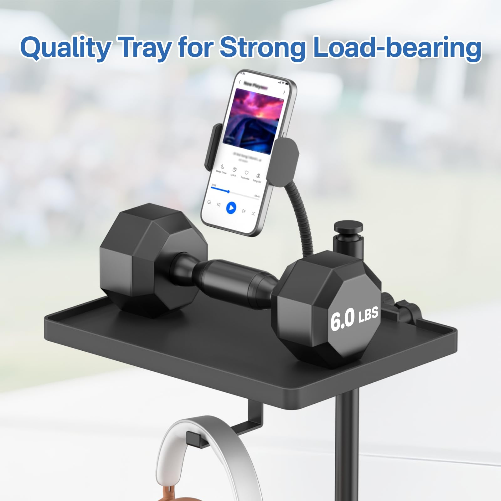 Buy now Functional Microphone Stand Tray with Adjustable Mic Stand Phone Holder - 8.7"x6.5" Mic Stand Tray Shelf Clamp-On Music Stand Accessory for Live Streaming Karaoke Recording at indiglob india