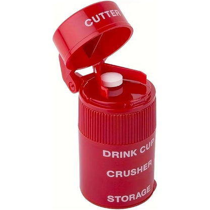 EZY DOSE 3 Compartment Pill Crusher, Cutter and Grinder, Daily Usage, Safely Cut Pills, Vitamins, Tablets, Accurate and Easy Cutting, Stainless Steel Blade, Removable Drinking Cup, Red, BPA Free