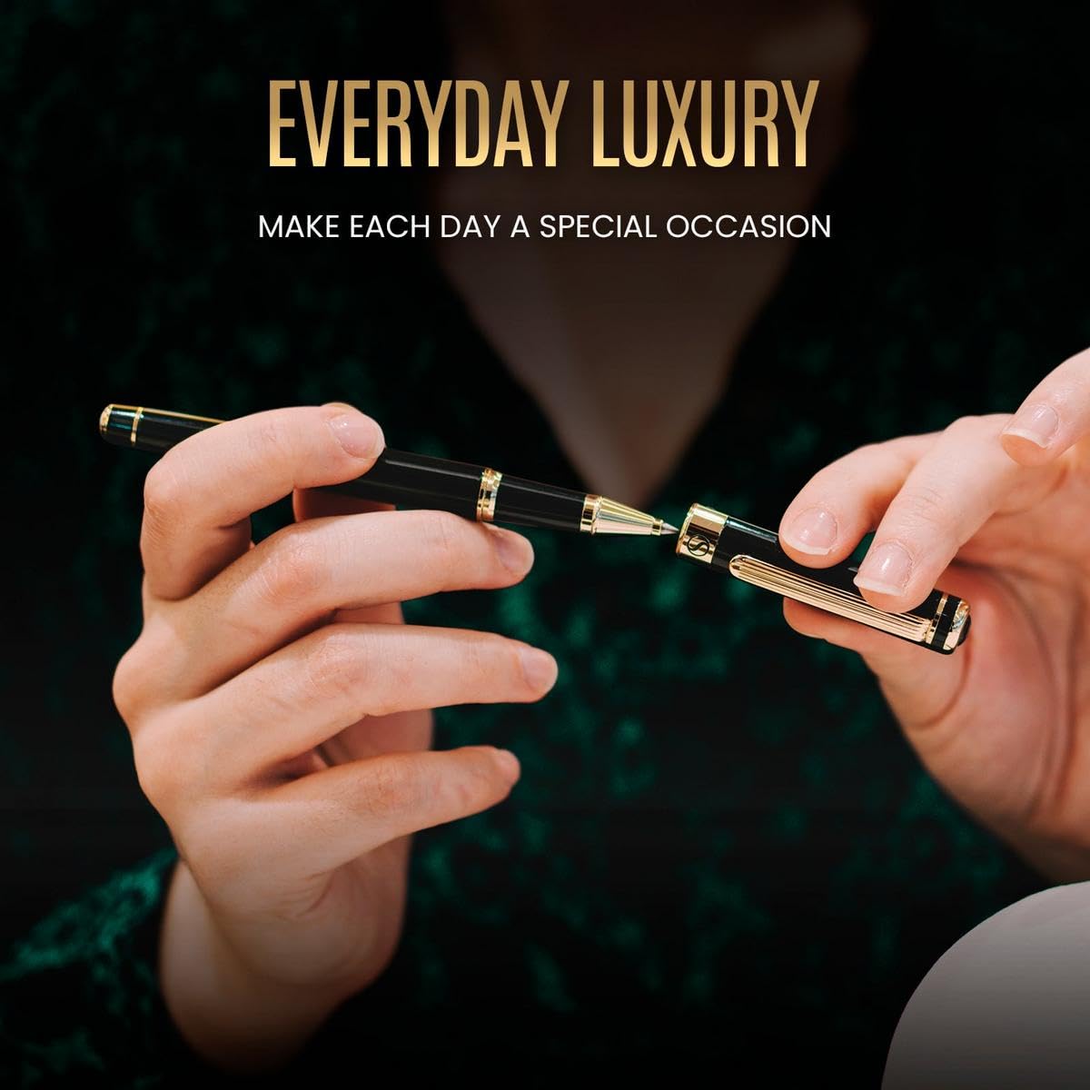 Buy now Scriveiner Black Lacquer Rollerball Pen - Stunning Luxury Pen, Real Gold Plating, Schmidt Ink Refill, Best Roller Ball Gift Set for Men & Women, Professional, Executive Office, Nice Pens at indiglob india