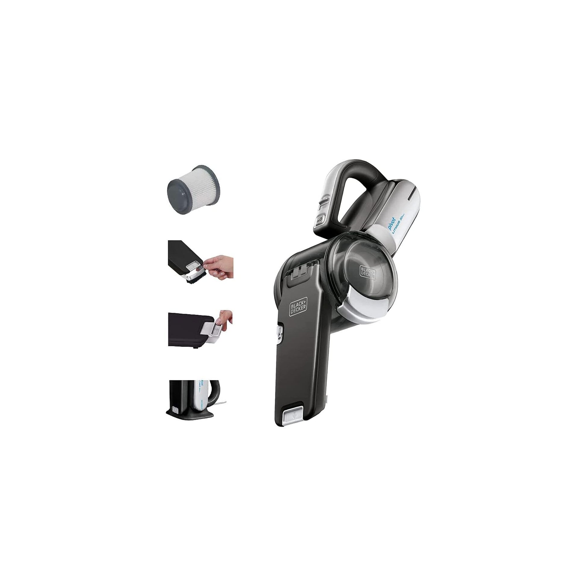 Buy now BLACK+DECKER dust buster PIVOT VAC Handheld Vacuum Cordless, Car Vacuum Portable Rechargeable, Extendible Crevice Tool and 200 Degree Pivoting Nozzle, Strong Suction, Lightweight (BDH2000PL) at indiglob india