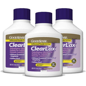 Good Sense ClearLax, Polyethylene Glycol 3350 Powder for Solution, Osmotic Laxative, 53.7 Oz, Pack of 3