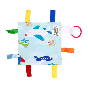 Baby Sensory Crinkle & Teething Square Lovey Toy with Closed Ribbon Tags for Increased Stimulation: 8"X8" (Airplanes)