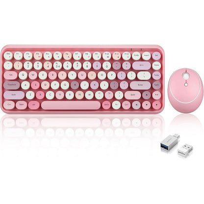 Perixx PERIDUO-713PP Wireless Mini Keyboard and Mouse Combo - Retro Round Key Caps - Pastel Purple - US English Layout (PD-713PPUS-11953)