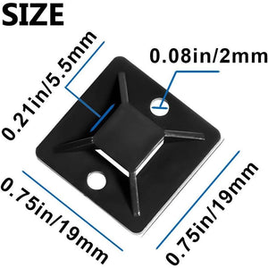 Zip Tie Mount 3/4" Black Small Wire Tie Adhesive Mounting 100 Pcs for Wire Clips Cable Management Cable Tie Anchors for Home Office Wiring Durable Pro-grade UV Wire Holder Organizer for Tidy Cabling