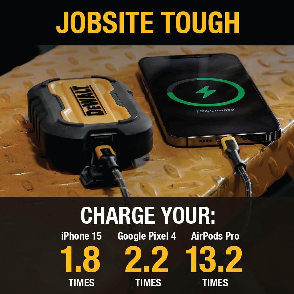 Buy now DEWALT Heavy Duty Portable Charger, Power Bank, Travel Worksite 10,000 mAh Battery Pack with USB-C Port for iPhone 17/16 Plus Pro Max, iPhone 15/14/13, Samsung Galaxy at indiglob india