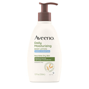 Aveeno Sheer Hydration Fragrance-Free Daily Moisturizing Lotion + Prebiotic Oat for Dry Skin, Lightweight, Fast-Absorbing Body Moisturizer Nourishes Skin with 48-hour Moisture, 12 fl. oz