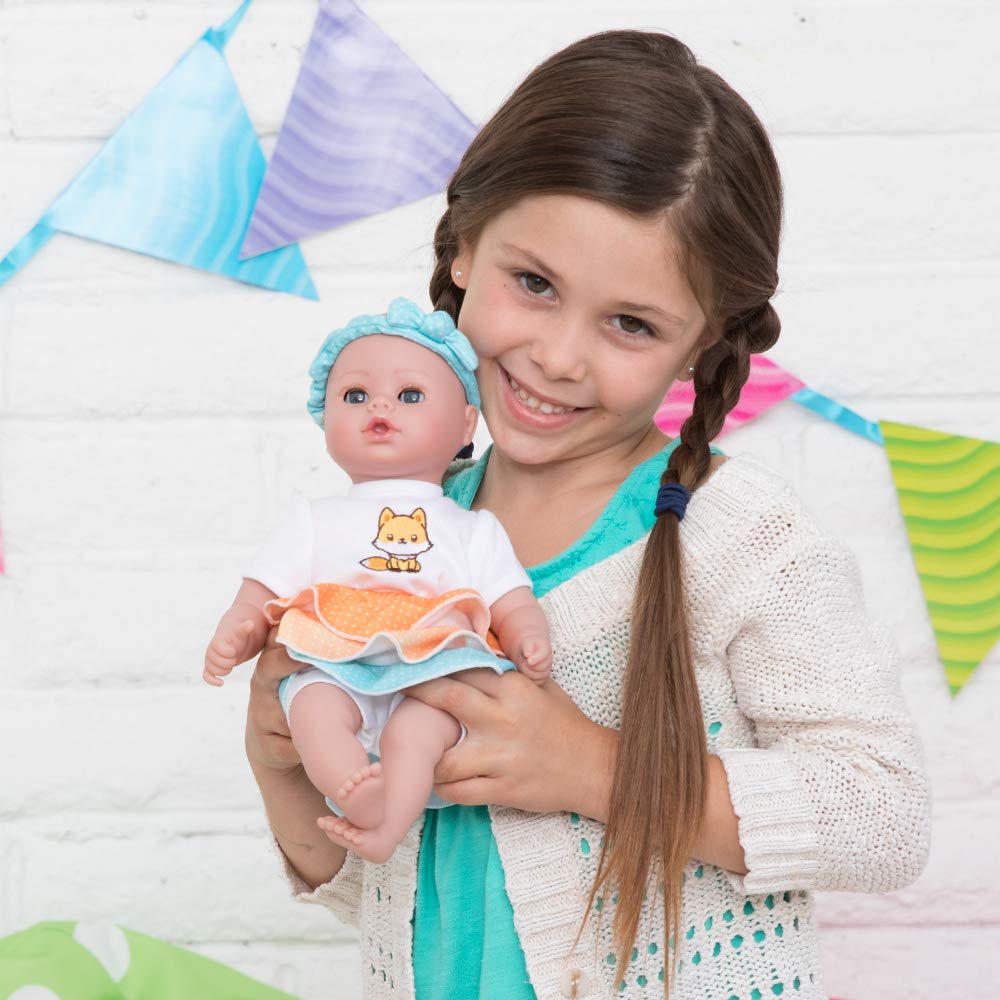 Buy now ADORA Playtime Frilly Fox 13 inch Baby Doll with Embroidered Fox Frill Dress, Bow Headband and Bottle at indiglob india