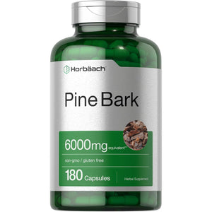 Horbäach Pine Bark Extract | 6000 mg | 180 Capsules | Standardized to Contain 75% Proanthocyanidins | Non-GMO, Gluten Free Supplement | High Potency