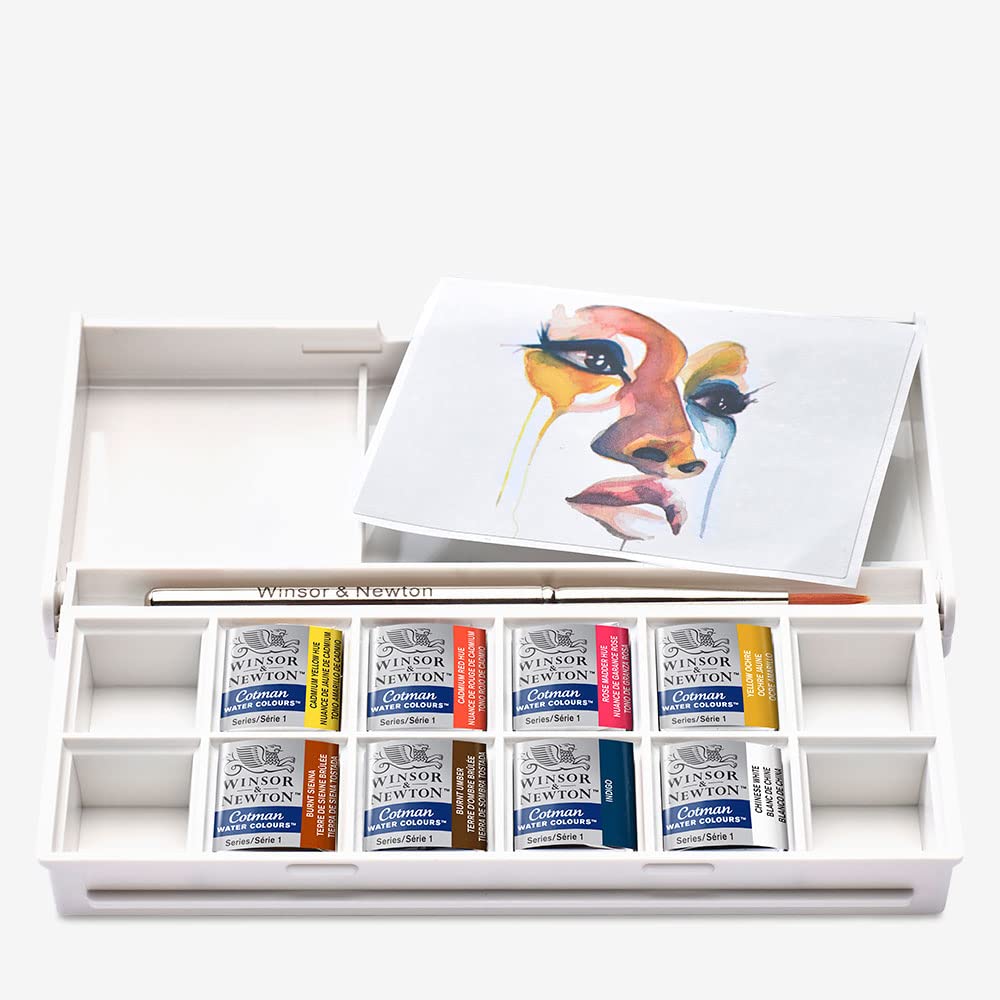 Buy now Winsor & Newton Cotman Watercolor Paint Set, Field Pocket Set, 12 Half Pan w/ Brush, Sponge, Bottle 8 Half Pan Portrait Colors at indiglob india