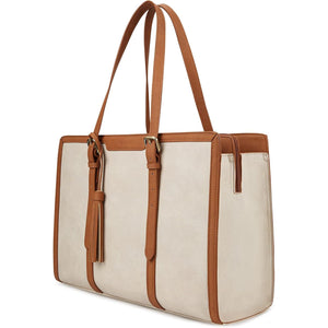 ECOSUSI Laptop Bag For Women 15.6 Inch Work Tote Bags PU Leather Computer Purse For Business Office With 3 Layer Compartments