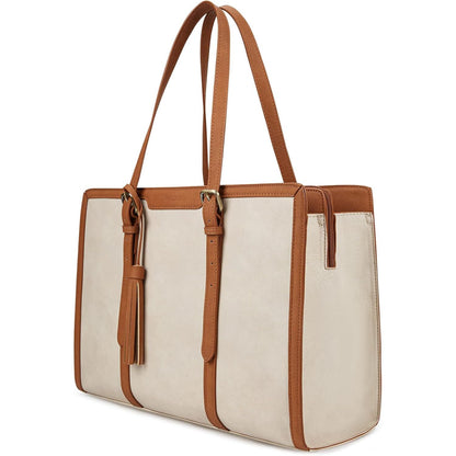 ECOSUSI Laptop Bag For Women 15.6 Inch Work Tote Bags PU Leather Computer Purse For Business Office With 3 Layer Compartments