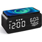JALL Wooden Digital Alarm Clock with Wireless Charging, Dimmable, Adjustable Volume, 3 Alarms, Weekday/Weekend Mode, Snooze, Digital Clock for Bedroom, Bedside, Office (Black)