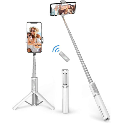 ATUMTEK Selfie Stick Tripod, 3-in-1 Extendable Aluminum Phone Tripod with Detachable Bluetooth Remote, Compatible with iPhone 17/16/15/14/13/12/11/11 Pro/XS Max/XR and Samsung Smartphones, White
