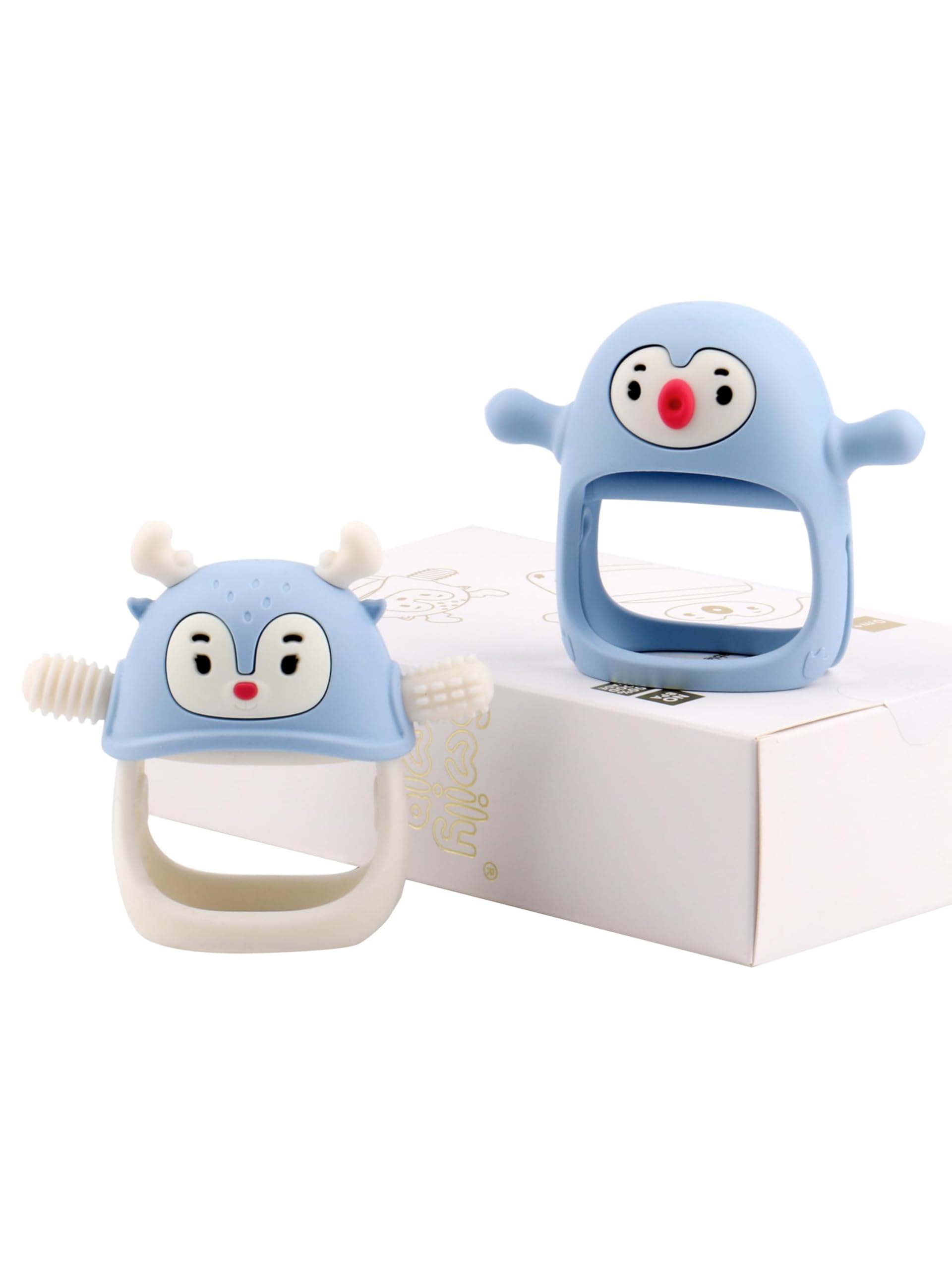 Buy now Smily Mia Baby Teething Toys for 0-6Months, Teethers for Babies 3-6Months | Penguin Teether | Hand Teether |Teething Mittens for Teething Relief, Baby Pacifier |New Born Essentials, Light Blue at indiglob india