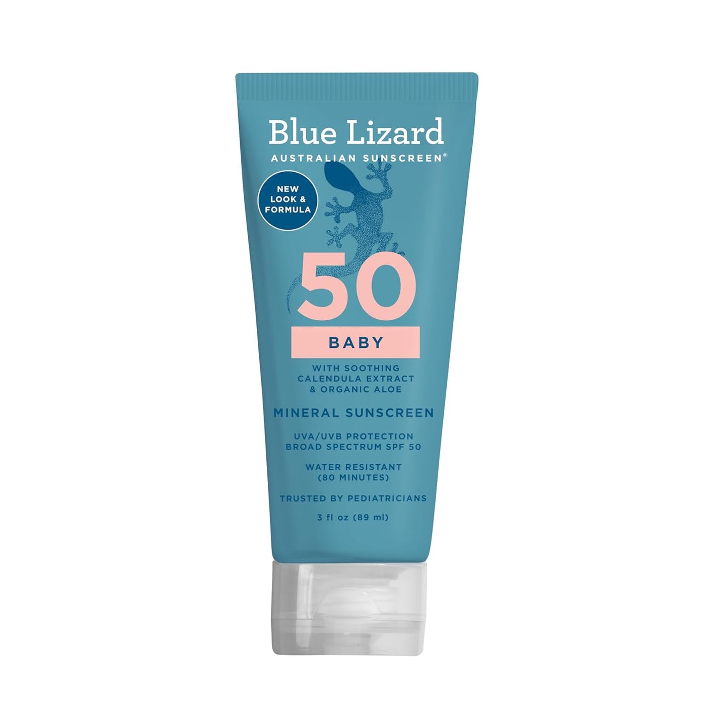 BLUE LIZARD Baby Mineral Sunscreen with Zinc Oxide, SPF 50+, Water Resistant, UVA/UVB Protection with Smart Cap Technology - Fragrance Free, 3 Ounce Tube