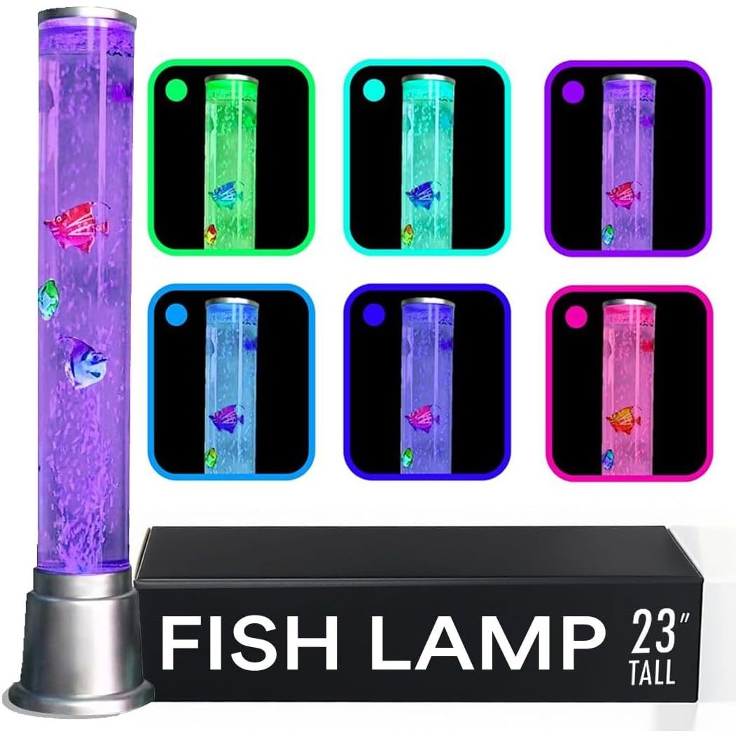 Fish Lamp Sensory Bubble Tube Bubble Lamps Aquarium Night Light 6 LED Color Changing Sensory Tubes Table Lamp Lava Bedroom Lamps Home Decor Desk Fake Fish Tank Birthday Gifts for Women Men 1.9FT