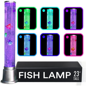Fish Lamp Sensory Bubble Tube Bubble Lamps Aquarium Night Light 6 LED Color Changing Sensory Tubes Table Lamp Lava Bedroom Lamps Home Decor Desk Fake Fish Tank Birthday Gifts for Women Men 1.9FT