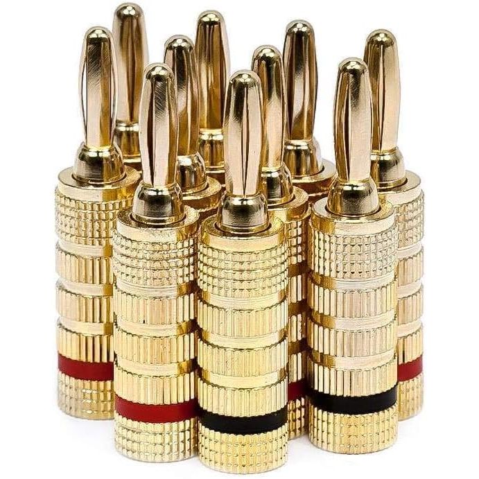 Monoprice Gold Plated Speaker Banana Plugs – 5 Pairs – Closed Screw Type, For Speaker Wire, Home Theater, Wall Plates And More
