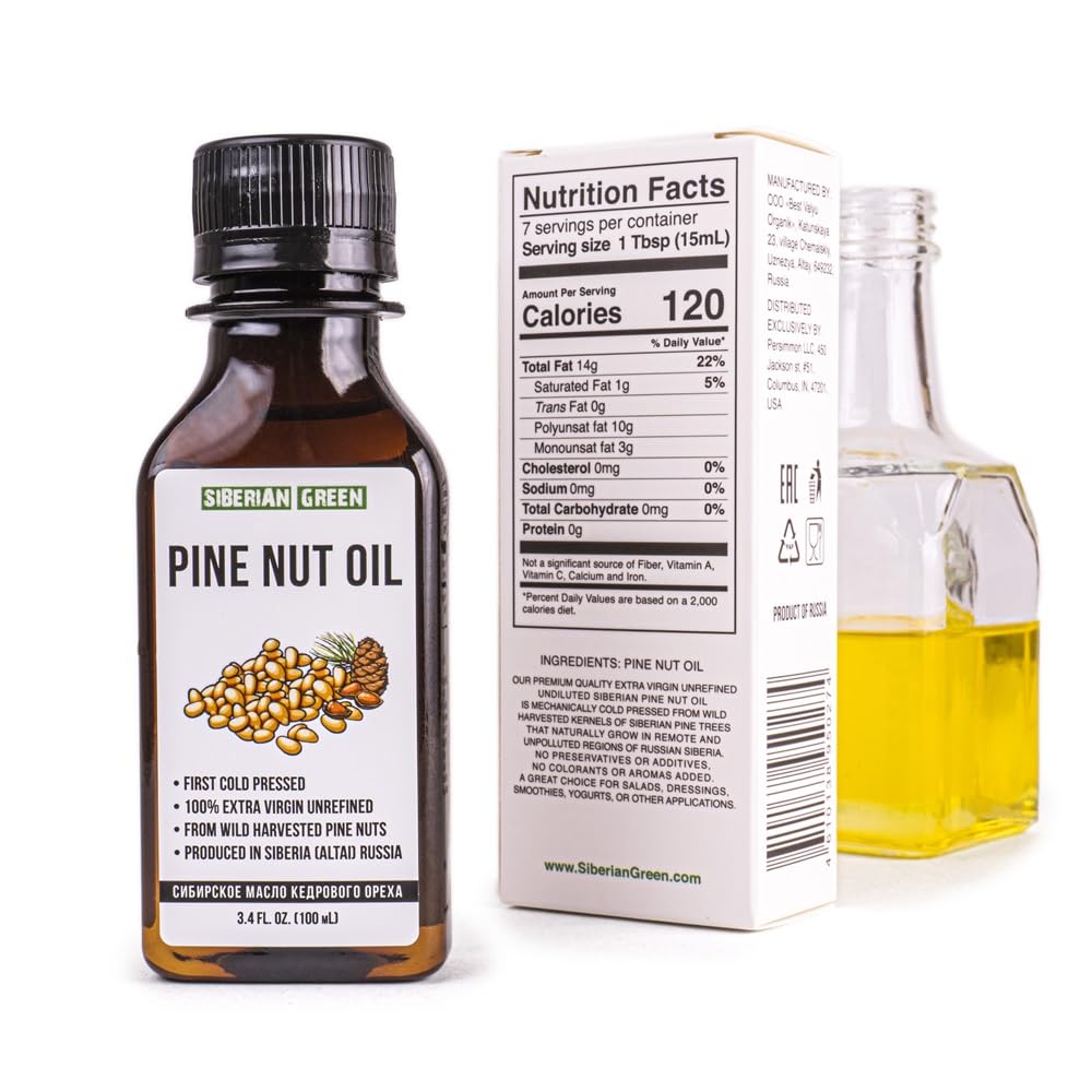 Buy now Siberian Pine Nut Oil | 100% Natural Extra Virgin Cold Pressed 100 ml / 3.4 fl oz | Unrefined Raw No-GMO Vegan | Exclusive Healthy Diet Food Grade at indiglob india