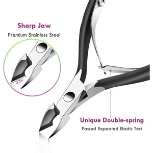 Cuticle Trimmer Cuticle Remover with Cuticle Pusher, XUNXMAS Professional Stainless Steel Durable Pedicure Manicure Tools Cutter Nipper Scissor Clipper for Fingernails and Toenails Dead Skin Black