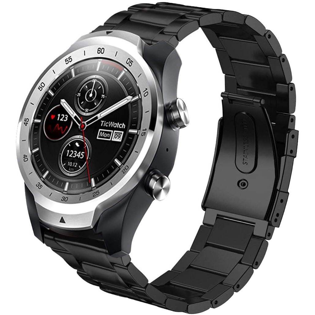 Aimtel Compatible with TicWatch Pro 3 Band/Pro 4G LTE/Pro 2020 Bands, 22mm Stainless Steel Wristband Metal Replacement Strap for Ticwatch Pro Series Smartwatch (Black) - My Store