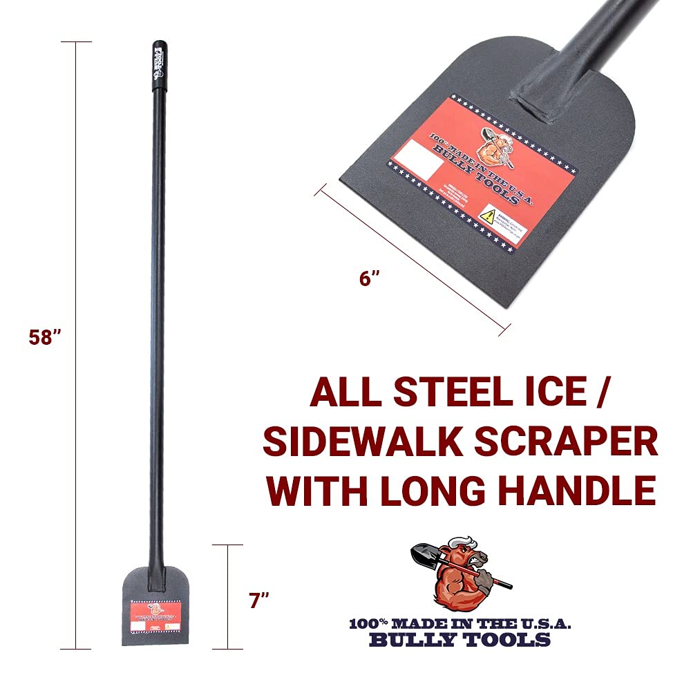 Buy now Bully Tools Heavy Duty Ice Scraper - 11-Gauge All Steel Sidewalk Chopper with Extra Long Handle for Thick Snow Removal - Floor Scraper Tool, Flat Head for Snow Clearing - 100% Made in the USA, 58-Inch at indiglob india