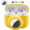 2 in 1 Protective Skin Case Compatible for Airpods Pro and Airtag Case Combo Set, Silicone GPS Tracker Cover Holder, Soft Shock-Proof Anti-Scratch Anti-Lost(White) - Yellow
