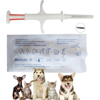 Pet Microchip Kit for Dogs and Cats 5 Pack ISO 11784/5 with 15 ID Numbers (1.4 mm Dia, 8 mm Length Microchip, 15 Gauge)