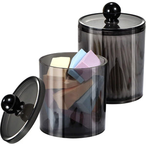SheeChung 2 Pack of 10 Oz. Small Clear Plastic Apothecary Jar - Qtip Dispenser Holder Bathroom Vanity Storage Canister Acrylic Jar for Cotton Balls/Swabs/Rounds,Q-tips (Black)