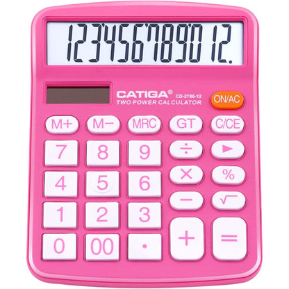 CATIGA 12 Digits Desktop Calculator with Large LCD Display and Sensitive Button, Dual Solar Power and Battery, Standard Function for Office, Home, School, CD-2786