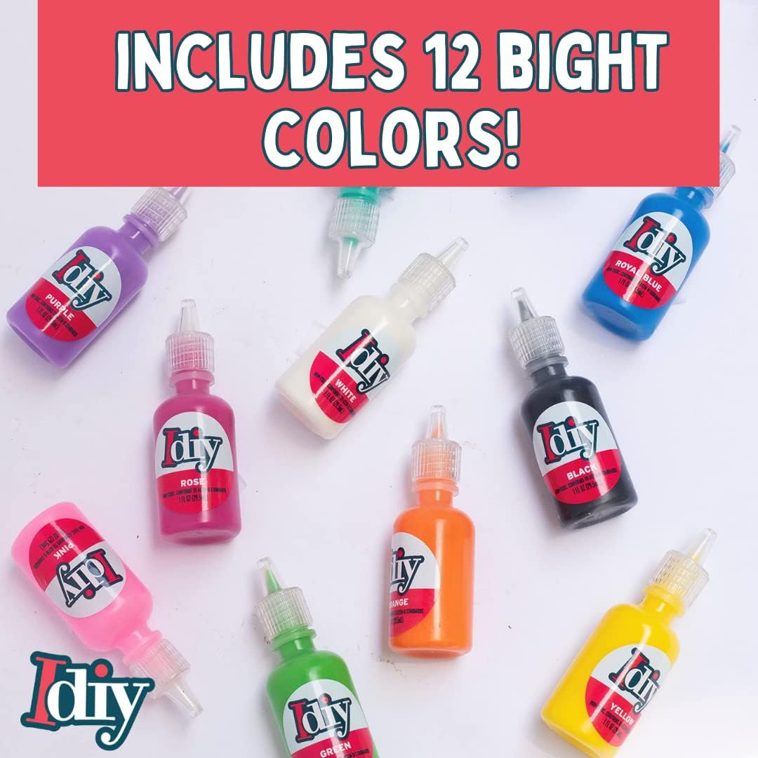 Buy now DIY Fabric Paints, Set of 12 Colors, (1oz bottles) Ultra Bright 3D Fabric Paint, Non-Toxic Water-Based and Permanent - Great Craft, Gift, Project, Summer Camp Activity - Decorate on Any Surface! at indiglob india