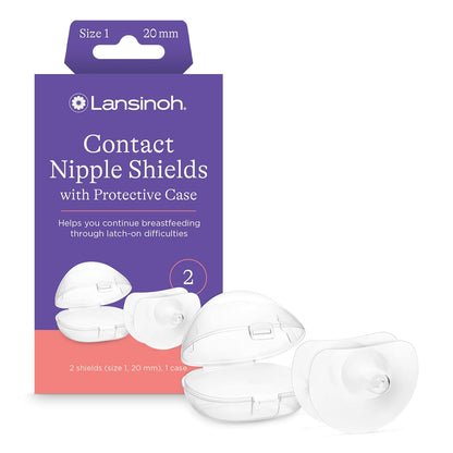 Lansinoh Contact Nipple Shields for Nursing Mothers, Ultra-Thin Soft & Flexible Medical-Grade Silicone Shields Designed for Sensitive Nipples and Latch-On Support, with Protective Case, 20mm, 2 Count