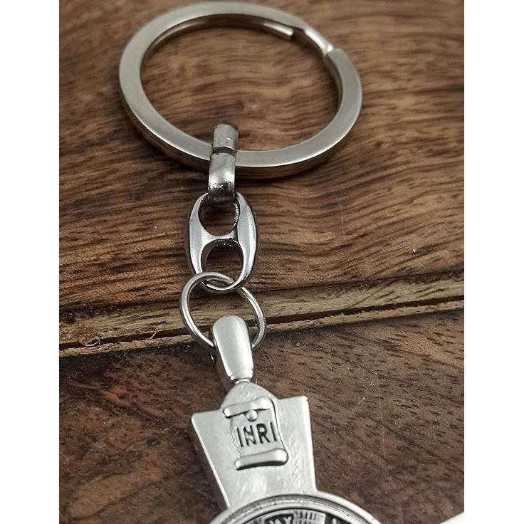 Buy now Nazareth Store Saint Benedict Cross Keychain Catholic Crucifix Medal Keyring Jerusalem Charm 3" at indiglob india