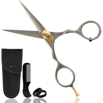 Premium Hand Forged Japanese Steel Hair Beard Mustache Scissors Cut Trim Groom Facial Hair Bangs (Black - 5.5")