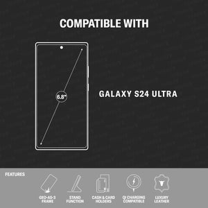 TORRO Case Compatible with Samsung Galaxy S24 Ultra 5G – Premium Leather Wallet Case with Kickstand and Card Slots (Black)