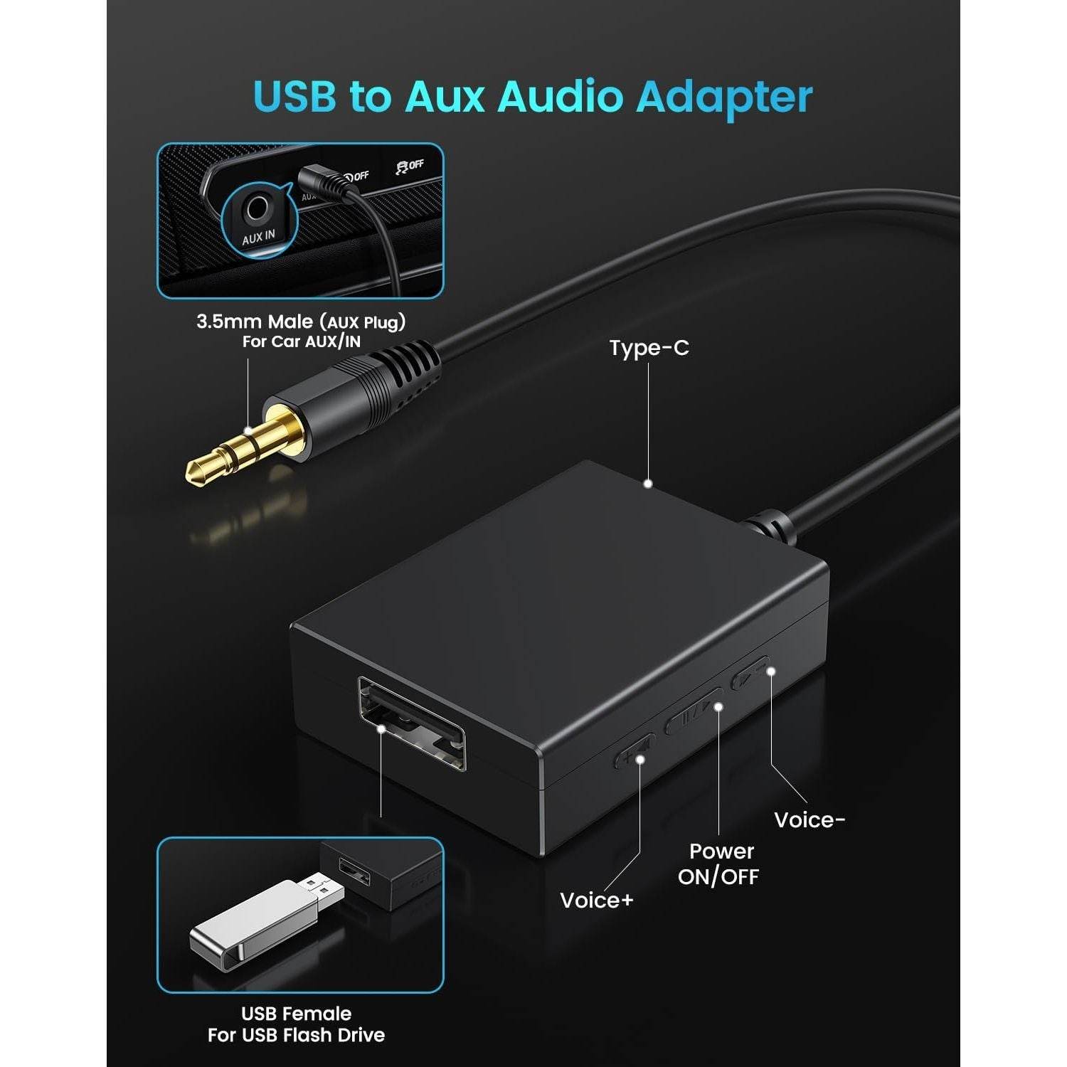 ANDTOBO USB to Aux Audio Adapter, 3.5mm Male to USB Female Adapter for Playing Music with Flash Drive in Car - My Store