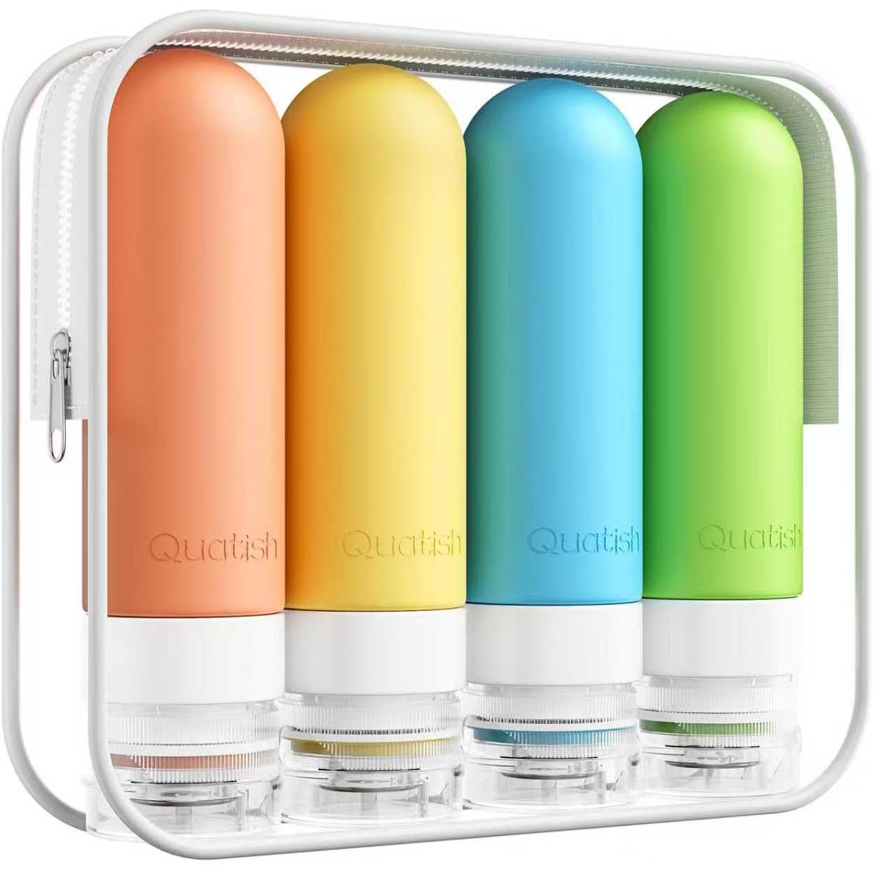 Quatish Travel Bottles for Toiletries, Original Patented Leak Proof Travel Size Containers, 3 oz Tsa Approved Silicone Shampoo and Conditioner Bottles, 4 Pack, Multi-Color