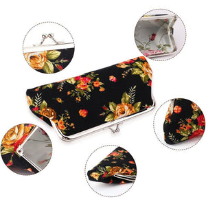 Oyachic 2 Packs Large Coin Purse Floral Cell Phone Pouch Clasp Wallet Handbags Change Pouch Clutch Buckle Vintage Kiss Lock Key Holder Women Bag