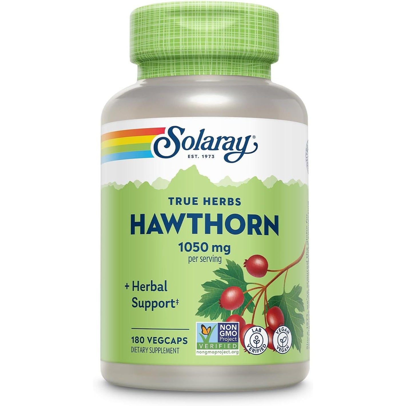 SOLARAY Hawthorn Berry Capsules 1050 mg - Soothing Herbal Support - Hawthorne Berry Supplement for Overall Wellness Support - Whole Berry, Vegan, Non-GMO, 60 Day Guarantee, 90 Servings, 180 VegCaps