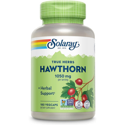 SOLARAY Hawthorn Berry Capsules 1050 mg - Soothing Herbal Support - Hawthorne Berry Supplement for Overall Wellness Support - Whole Berry, Vegan, Non-GMO, 60 Day Guarantee, 90 Servings, 180 VegCaps