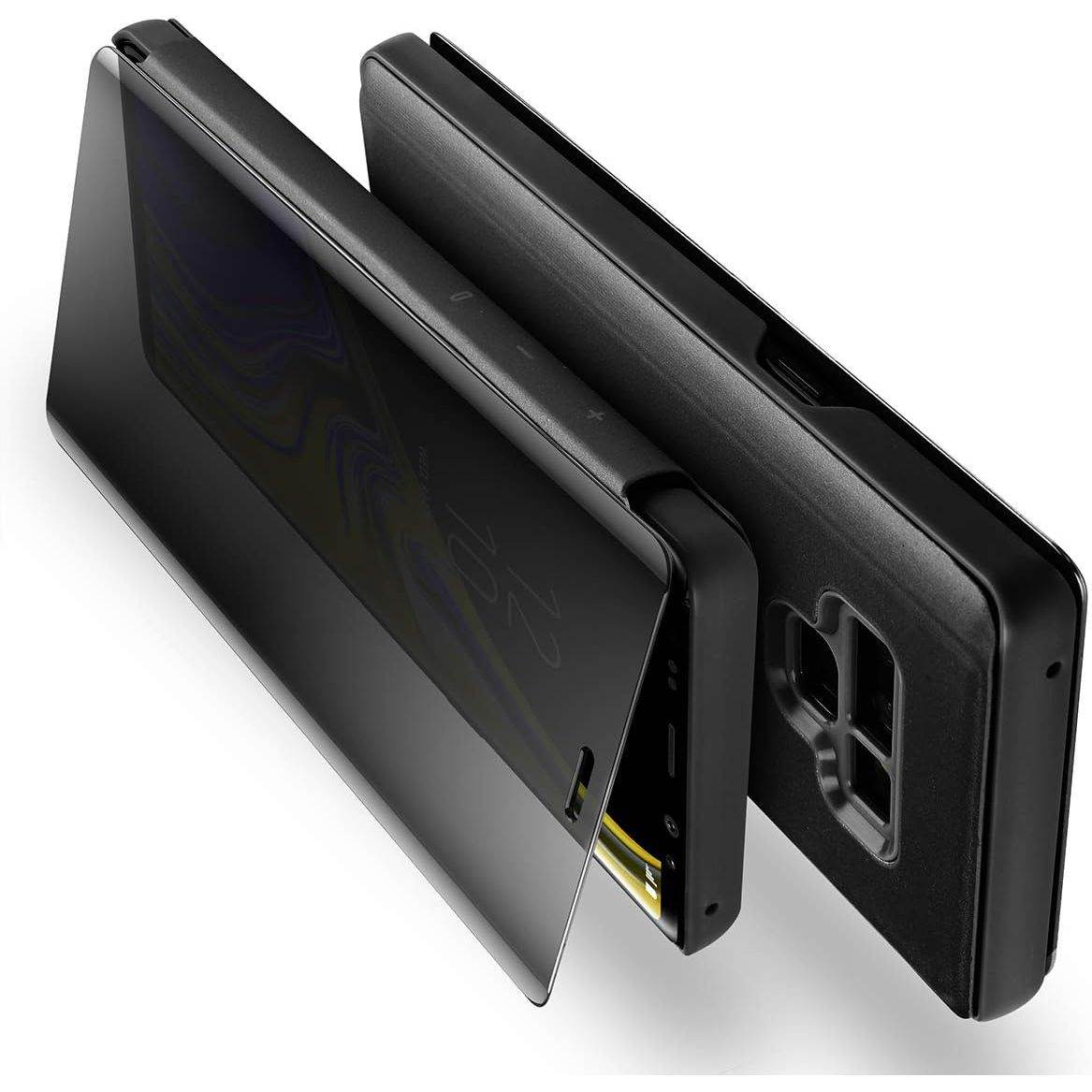 AICase Galaxy Note 9 Case, Luxury Translucent View Window Front Cover Mirror Screen Flip Smart Electroplate Plating Stand 360 Full Body Protective Case for Samsung Galaxy Note 9 (Midnight Black) - My Store