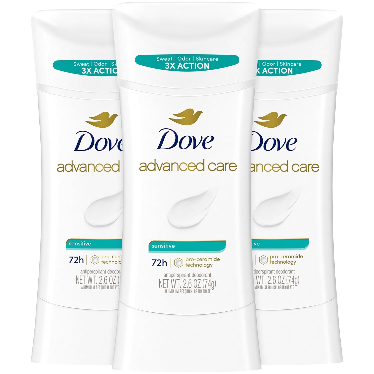 Buy now Dove Advanced Care Antiperspirant Deodorant, Sensitive 2.6 Oz Unscented 2.6 Ounce (Pack of 3) at indiglob india