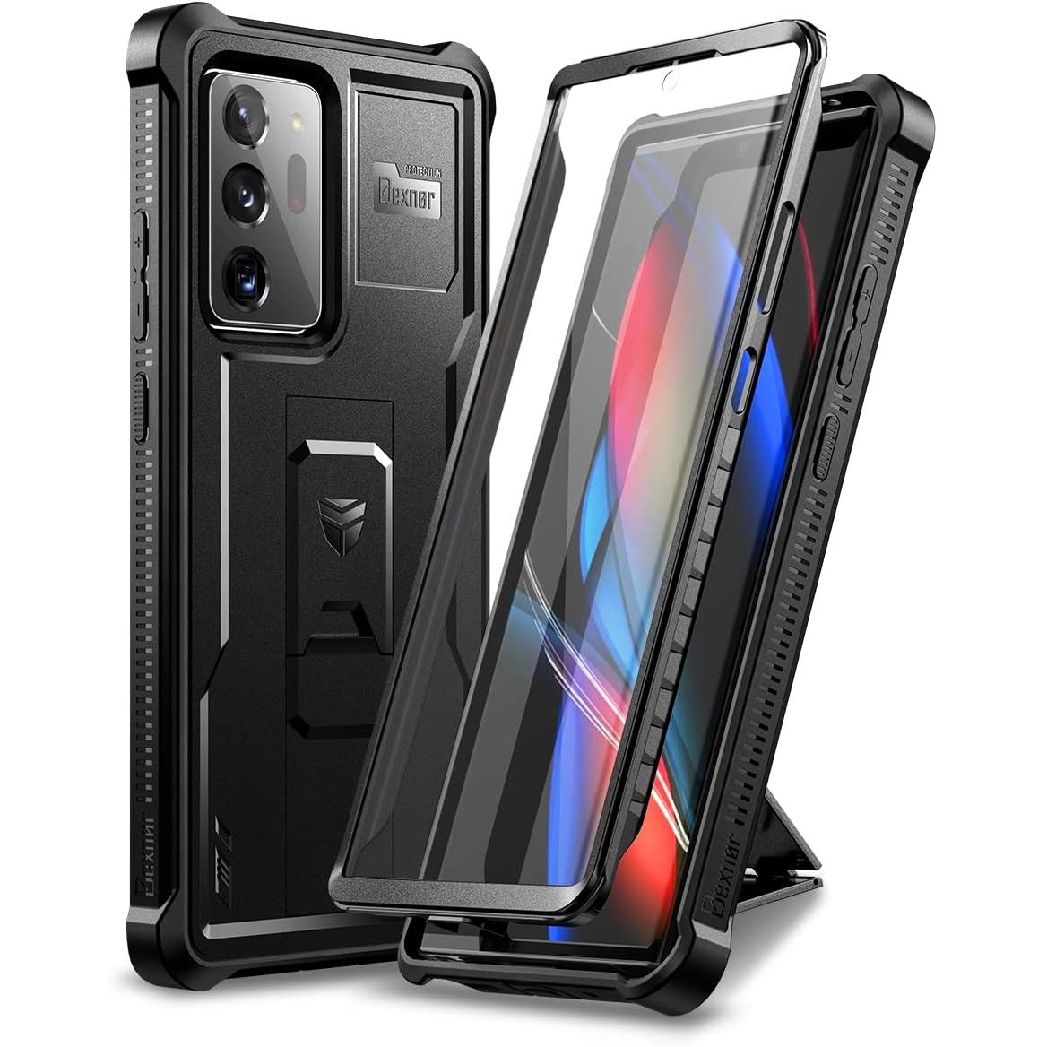Dexnor for Samsung Galaxy Note 20 Ultra 5G Case, [Built in Screen Protector and Kickstand] Heavy Duty Military Grade Protection Shockproof Protective Cover for Samsung Galaxy Note 20 Ultra Black