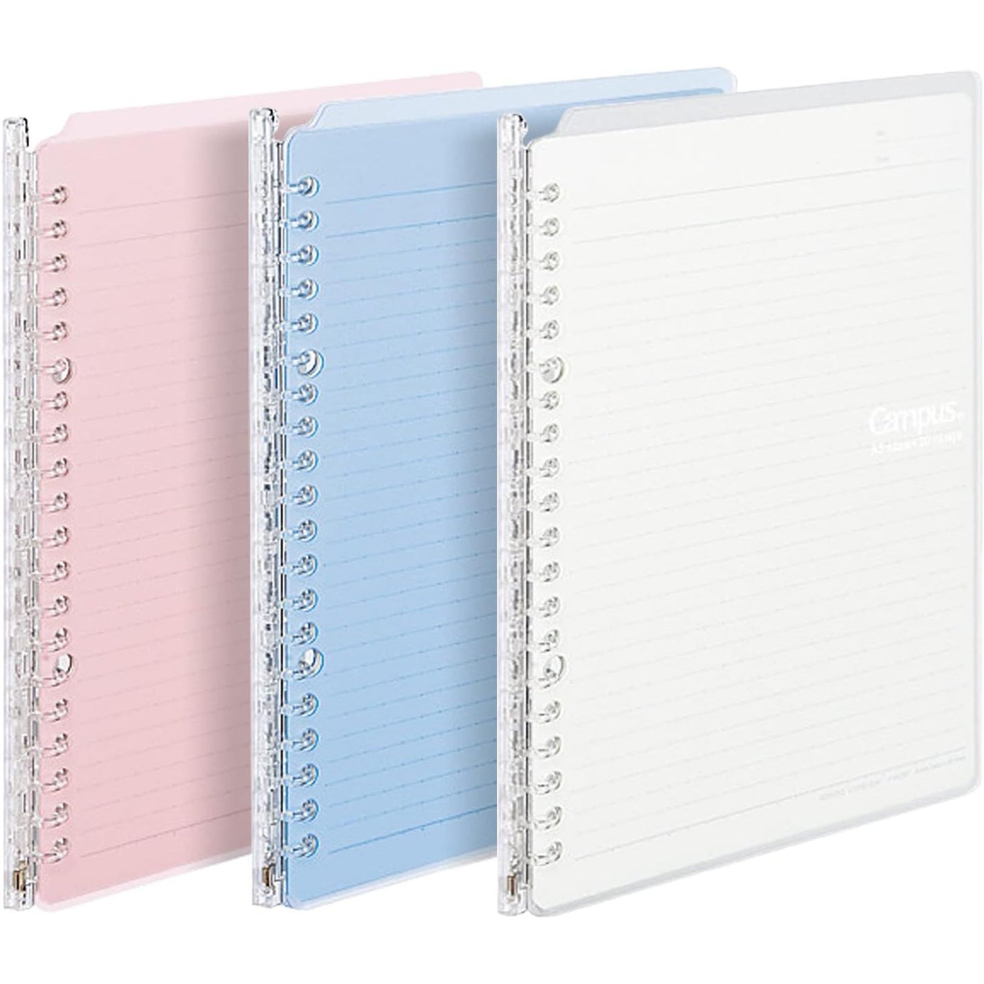 Kokuyo Campus Smart Ring Binders 3 Pack, B5 Light Colors Binder Notebooks, Up to 25 Sheets 26 Holes Slim Binder Folder with 10 Campus Sarasara Loose-leaf Paper Each for Study and Journal, Japan Import