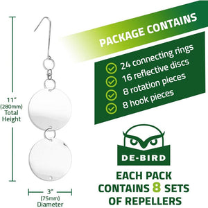 De-Bird Reflective Diverter Discs Bird Deterrents for Outside - 8-Pack, Silver Acrylic, Garden Style - Easy to Install with Swivel Action, Reflective Shine & Humane Bird Repellent Devices Outdoor
