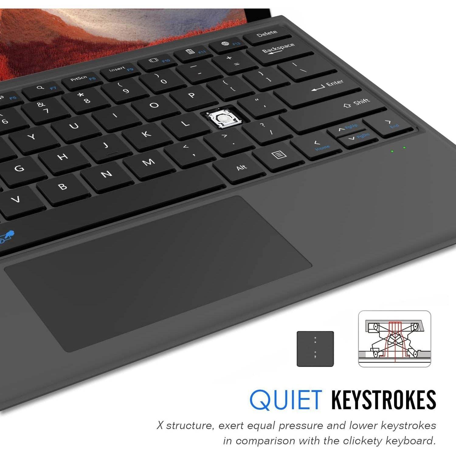 Arteck Microsoft Surface Pro Type Cover, Ultra-Slim Portable Bluetooth Wireless Keyboard with Touchpad Built-in Rechargeable Battery - My Store
